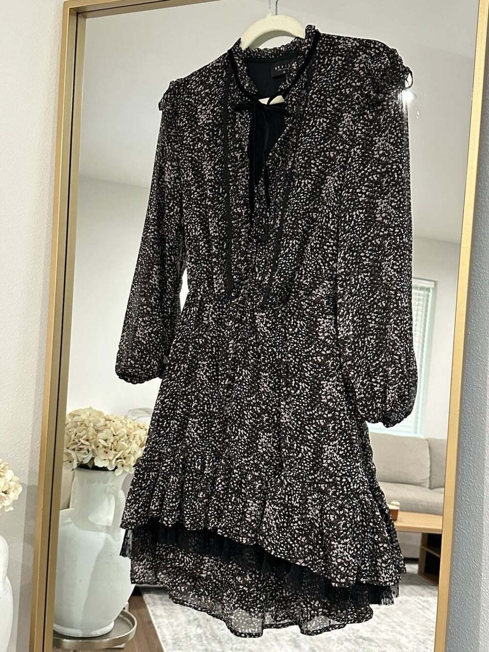 Casual Dress Mohito Long Sleeve Ruffle Dot Spot High Neck Buttons Size S/M